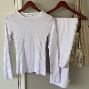 Miso Organic Cotton White Ribbed Pointelle Lounge Set